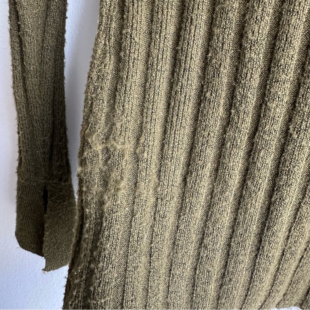 Princess Polly Ribbed Knit Cardigan w/ Slit Bell Sleeves in Olive Green - Picture 10 of 11